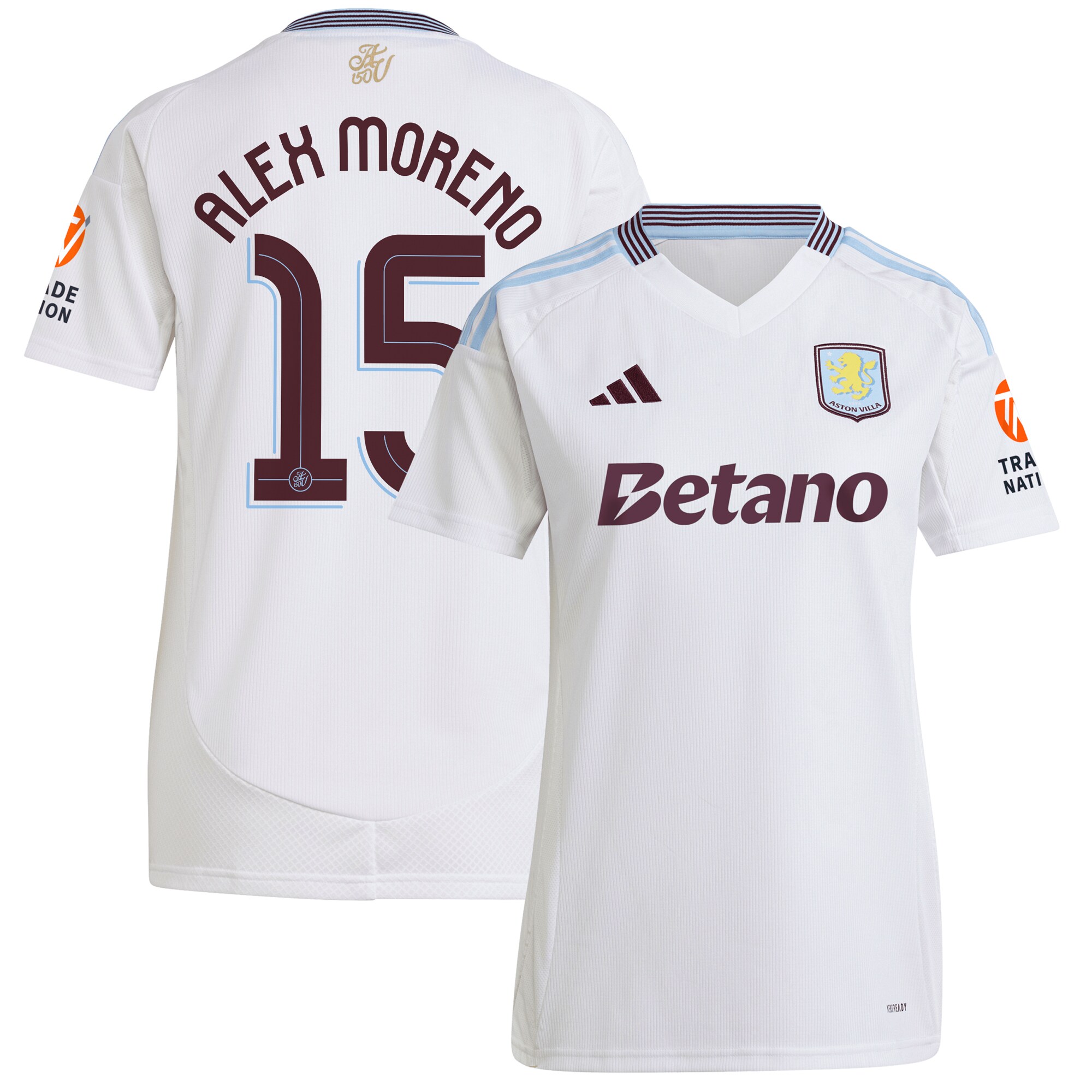 aston villa adidas away shirt 2024-25 – womens with alex moreno 15 cup printing Collection | Official Aston Villa Shirts