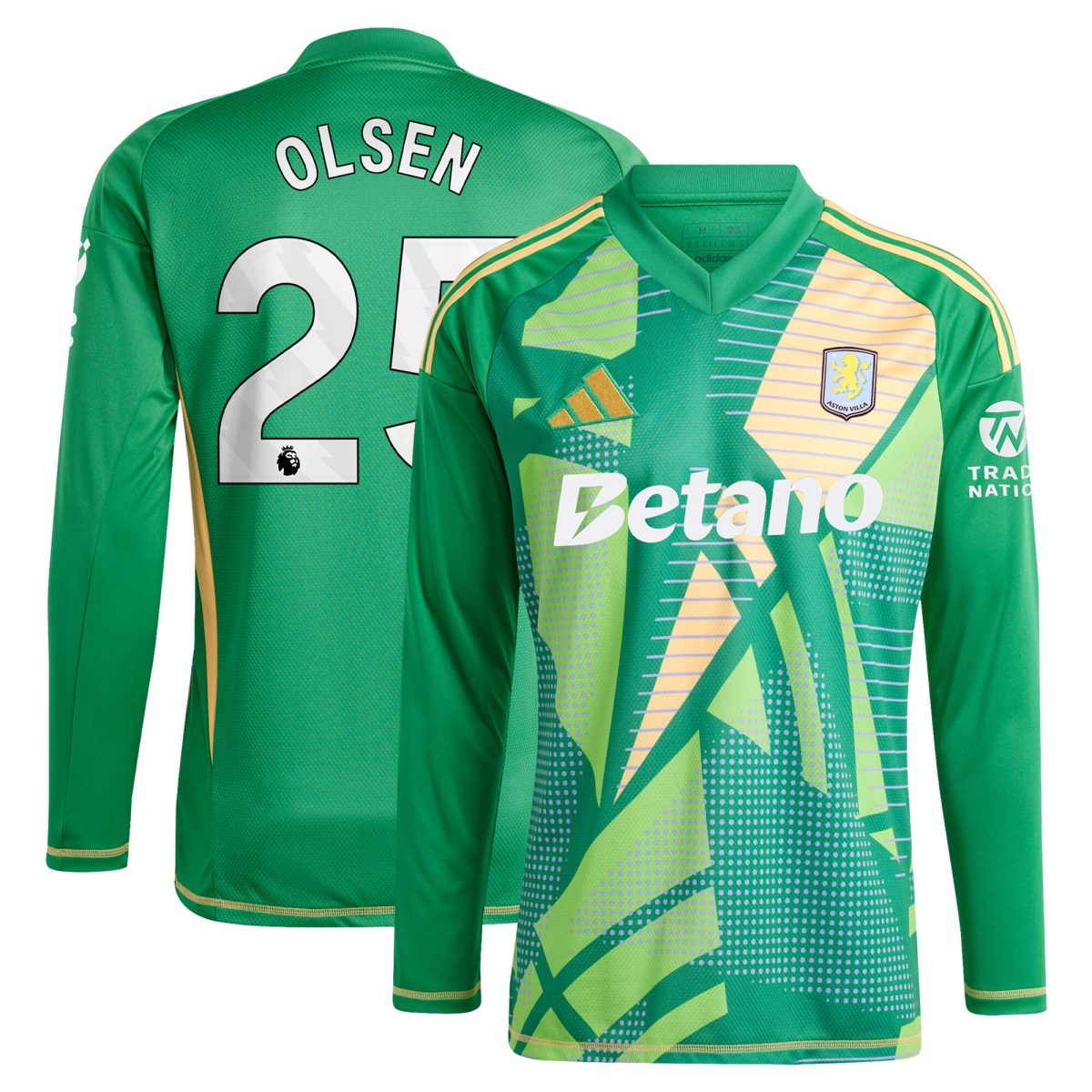 aston villa adidas goalkeeper shirt 2024-25 – long sleeve with olsen 25 printing Collection | Official Aston Villa Shirts