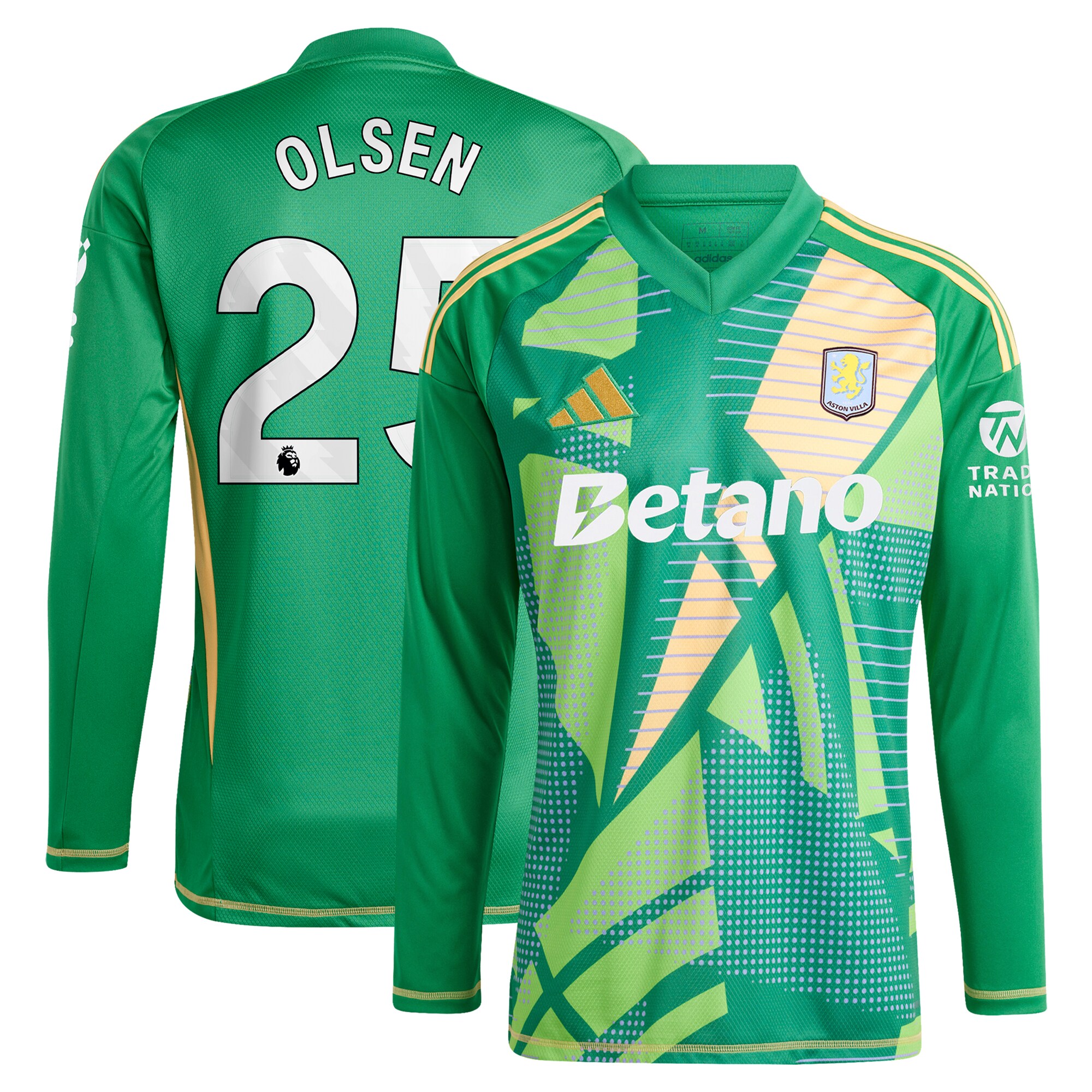aston villa adidas goalkeeper shirt 2024-25 – long sleeve with olsen 25 printing Collection | Official Aston Villa Shirts