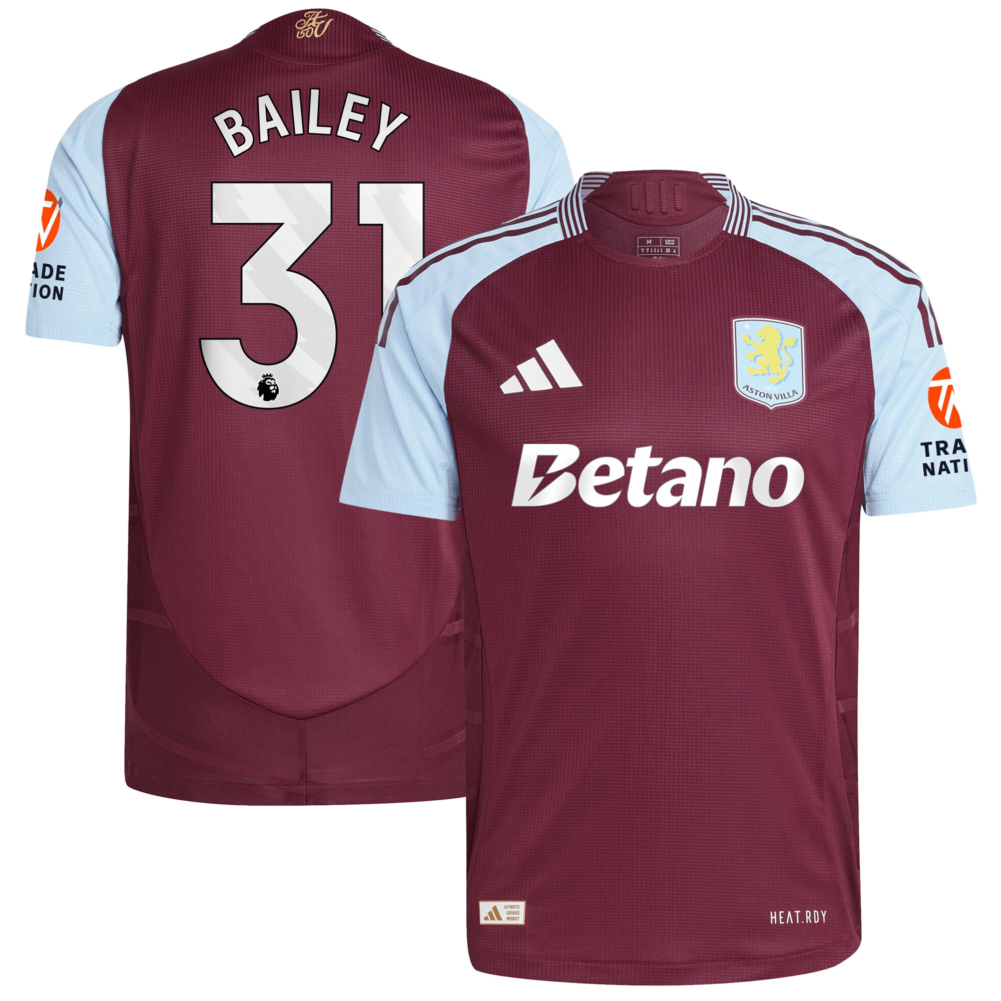 aston villa adidas home authentic shirt 2024-25 with bailey 31 printing Collection | Official Aston Villa Shirts