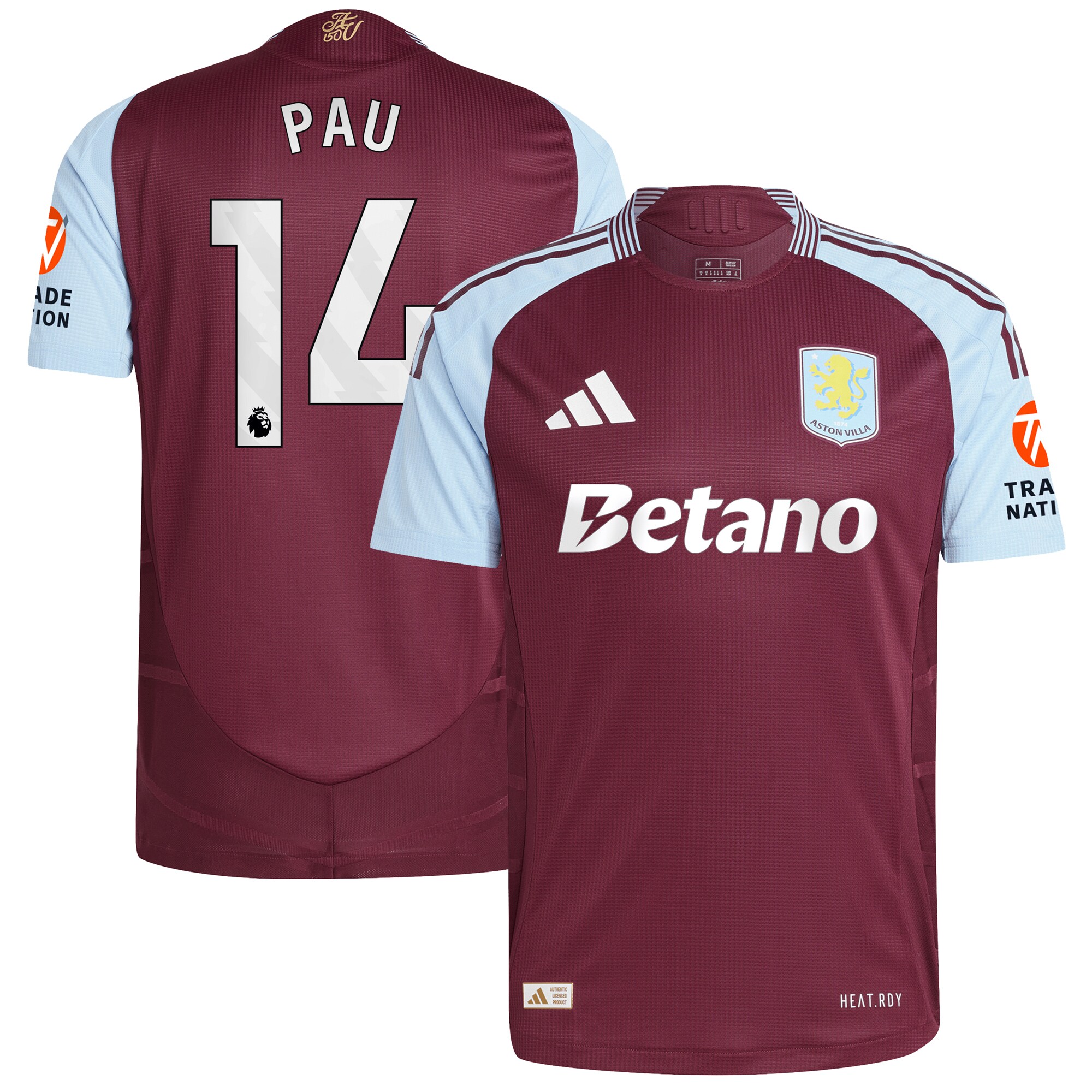 aston villa adidas home authentic shirt 2024-25 with pau 14 printing Collection | Official Aston Villa Shirts