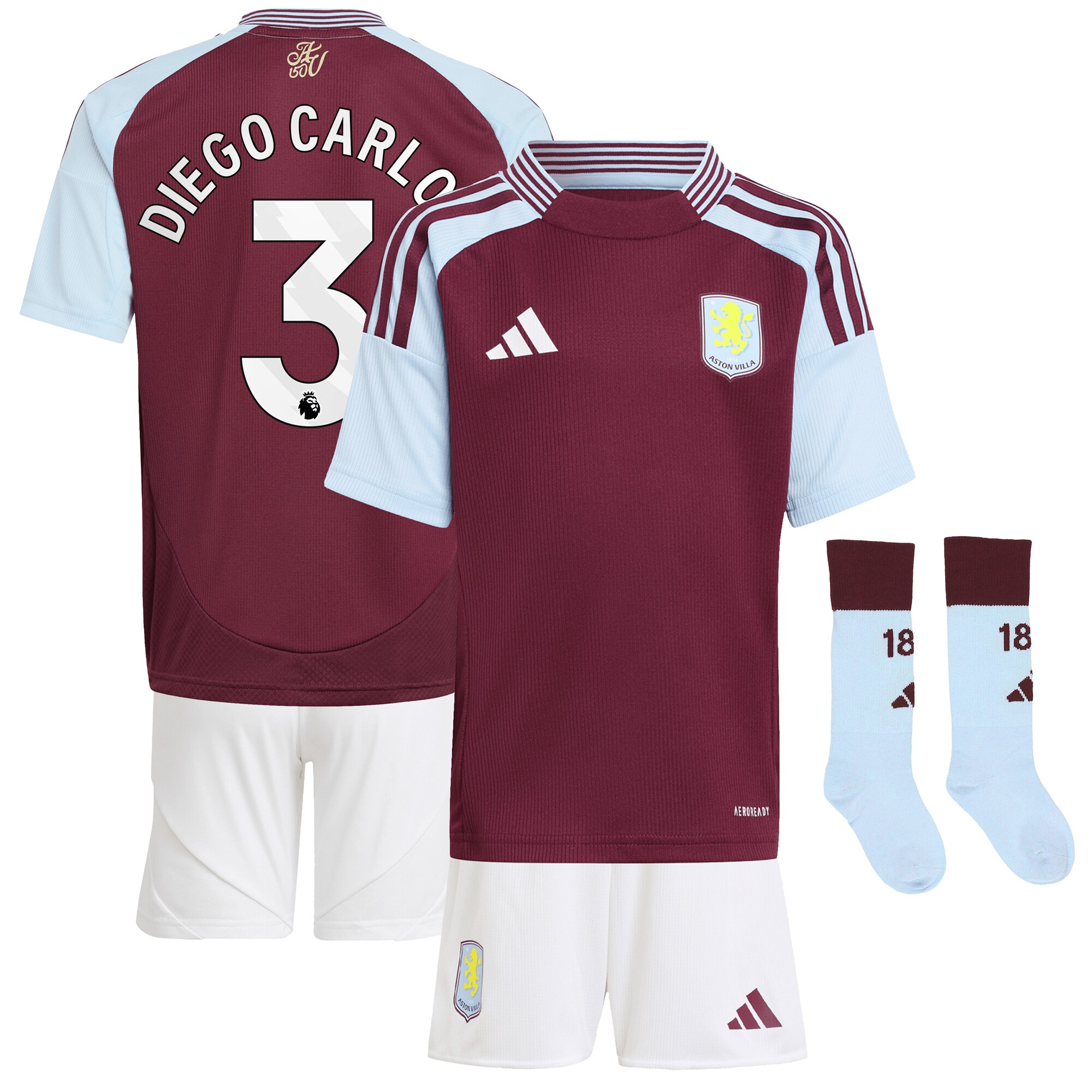aston villa adidas home mini kit 2024-25 with diego carlos 3 printing Collection | Official Aston Villa Shirts