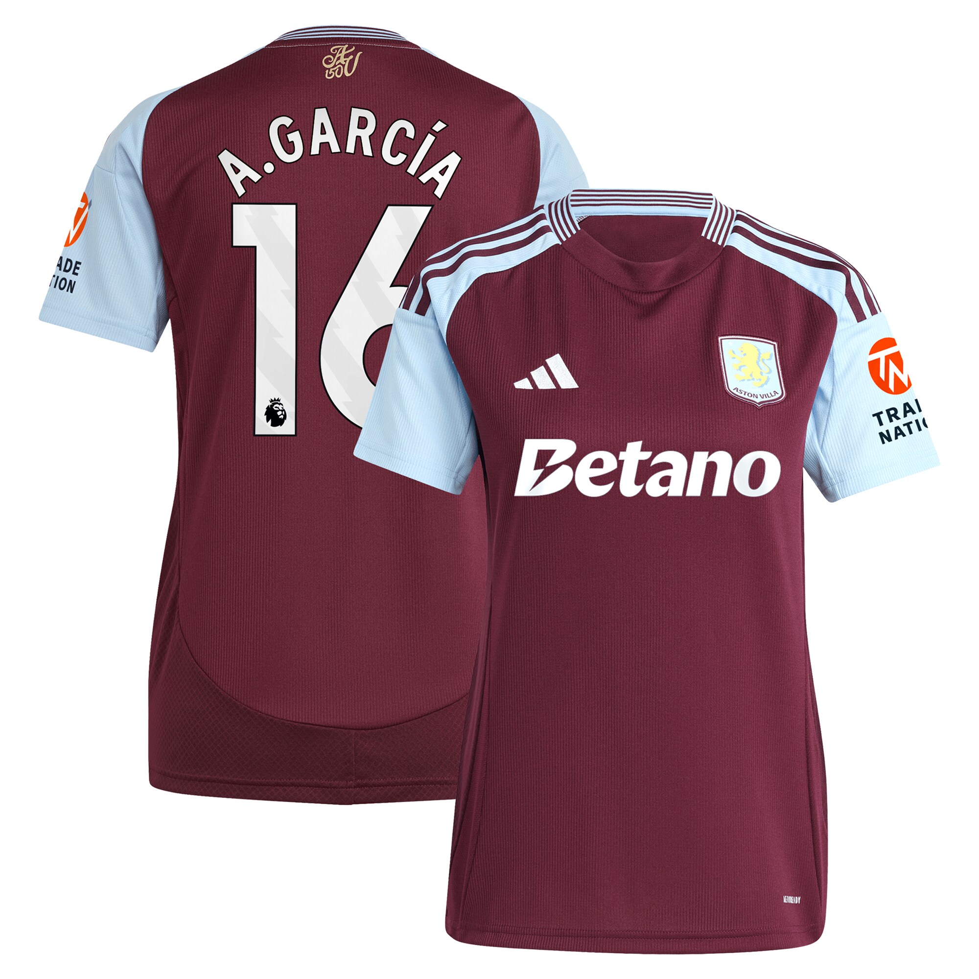 aston villa adidas home shirt 2024-25 – womens with a.garcía 16 printing Collection | Official Aston Villa Shirts