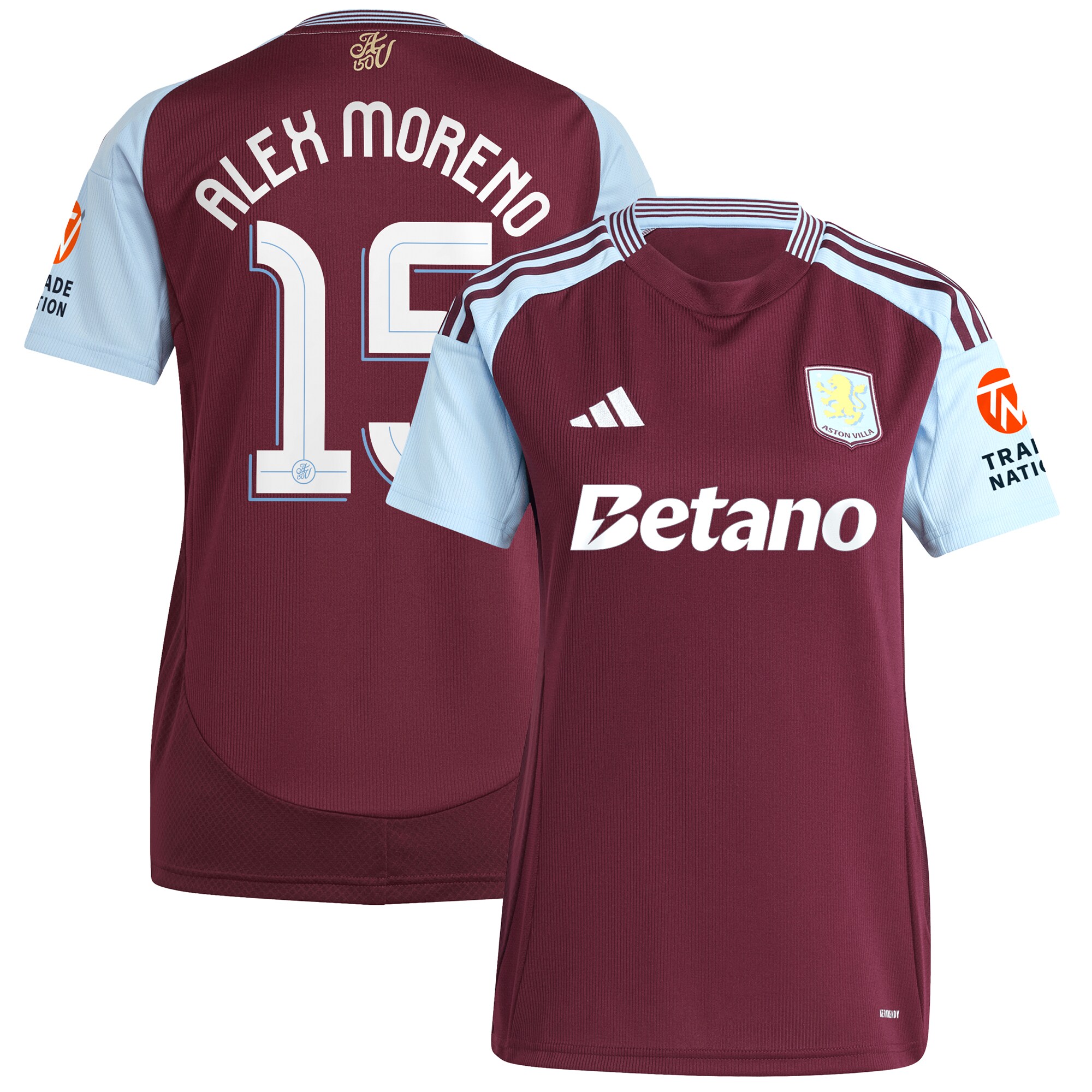 aston villa adidas home shirt 2024-25 – womens with alex moreno 15 cup printing Collection | Official Aston Villa Shirts