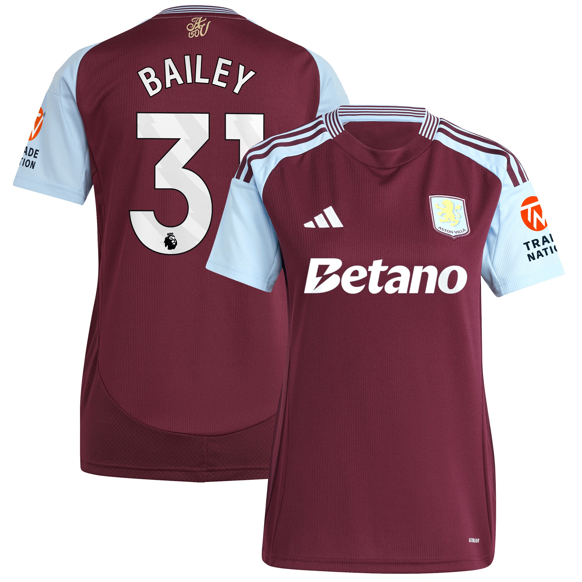 aston villa adidas home shirt 2024-25 – womens with bailey 31 printing Collection | Official Aston Villa Shirts