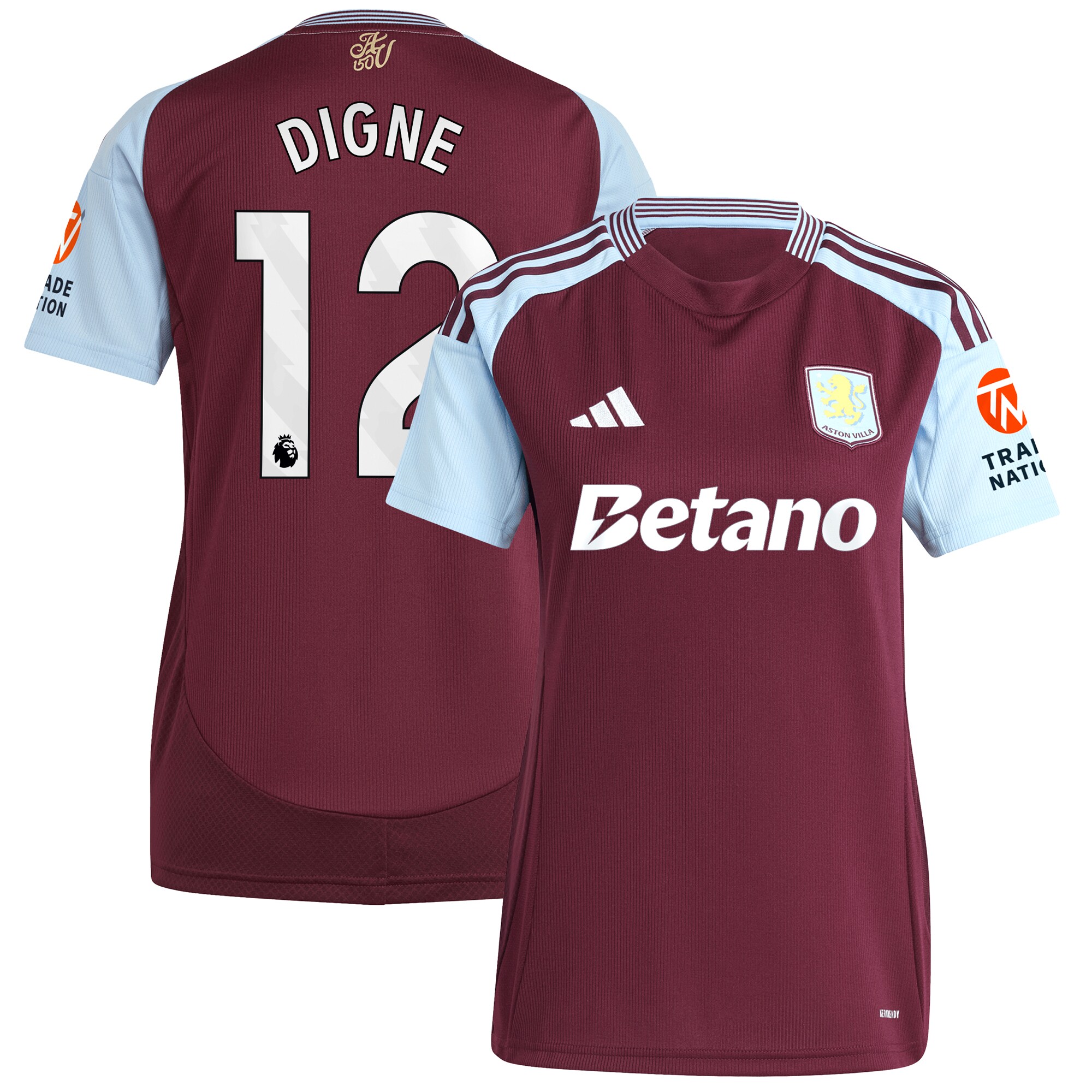 aston villa adidas home shirt 2024-25 – womens with digne 12 printing Collection | Official Aston Villa Shirts