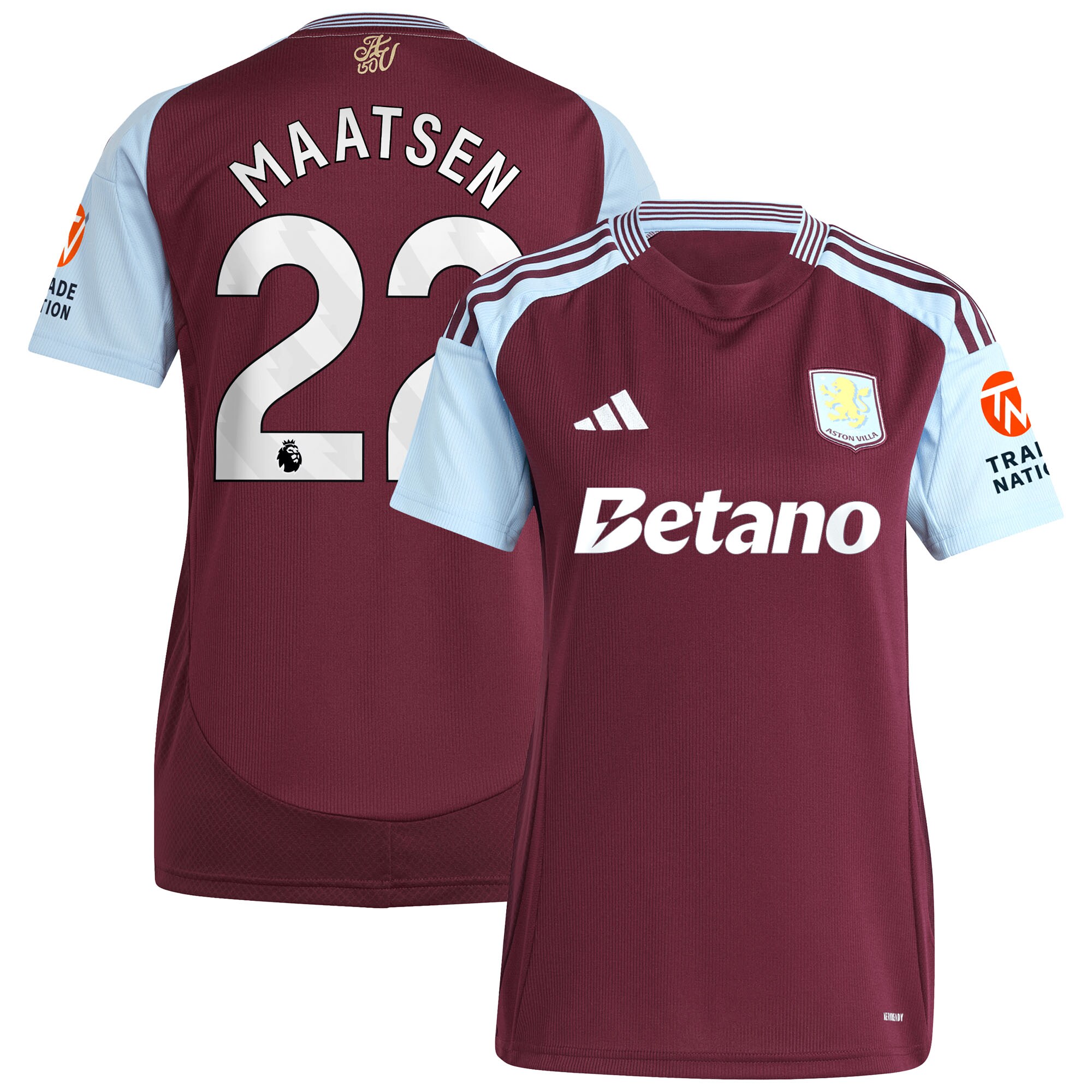 aston villa adidas home shirt 2024-25 – womens with maatsen 22 printing Collection | Official Aston Villa Shirts