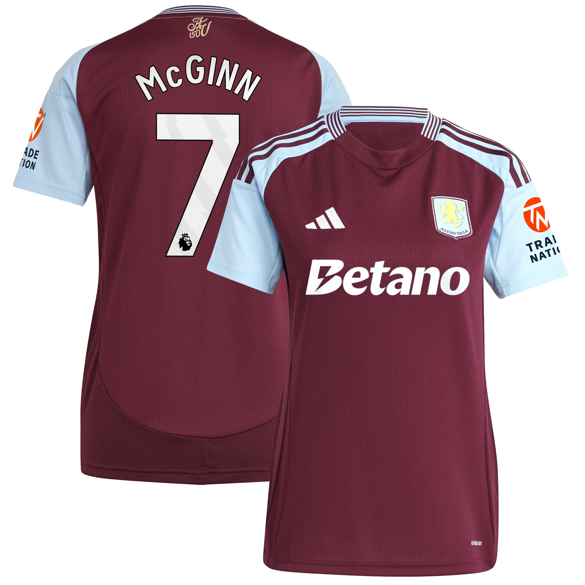 aston villa adidas home shirt 2024-25 – womens with mcginn 7 printing Collection | Official Aston Villa Shirts