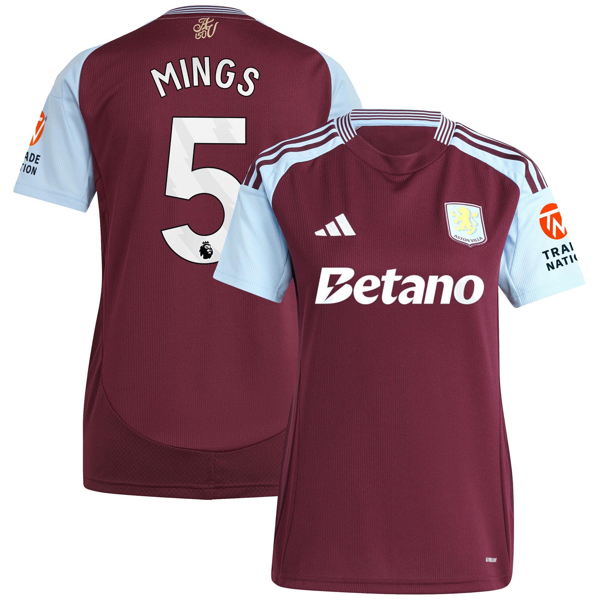 aston villa adidas home shirt 2024-25 – womens with mings 5 printing Collection | Official Aston Villa Shirts