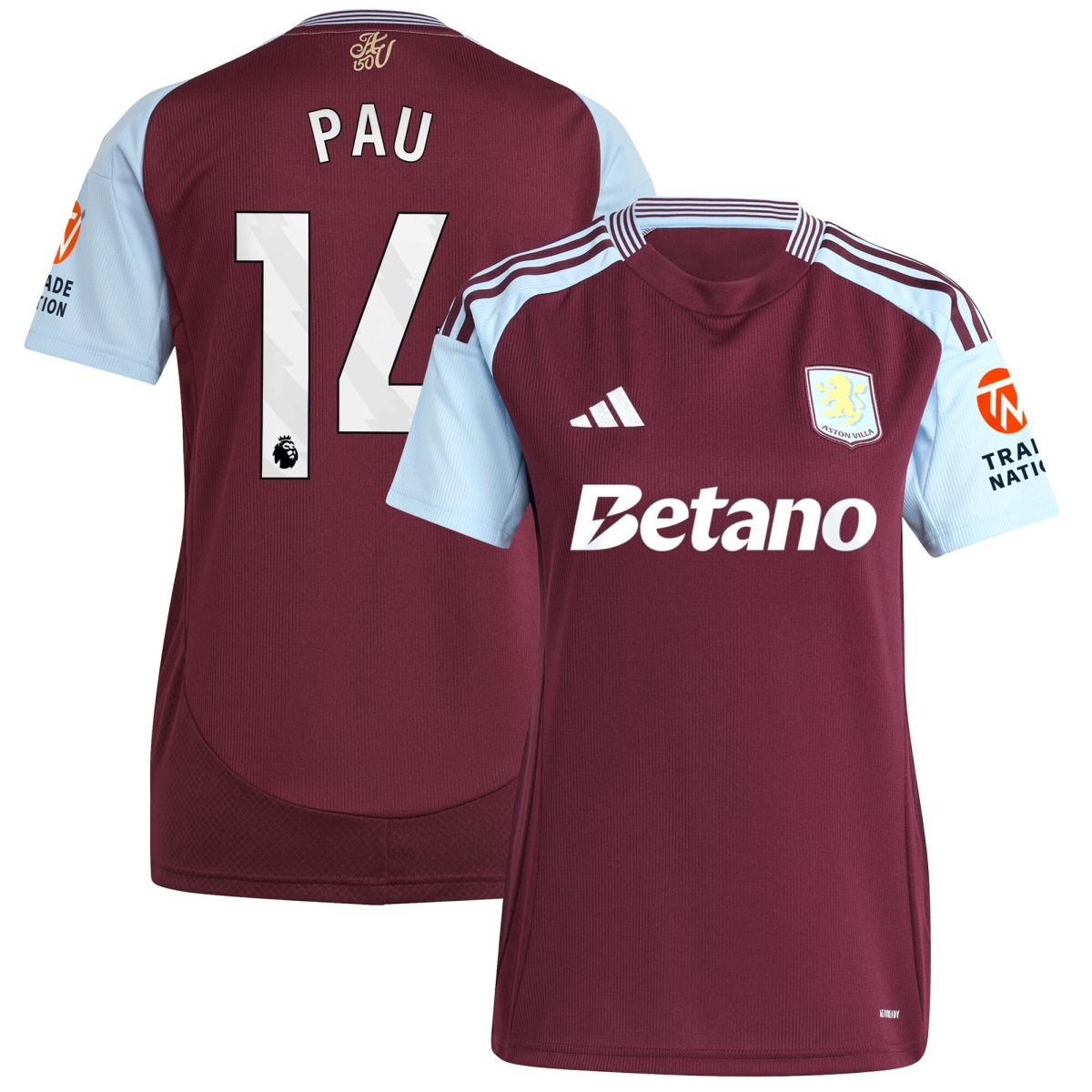 aston villa adidas home shirt 2024-25 – womens with pau 14 printing Collection | Official Aston Villa Shirts