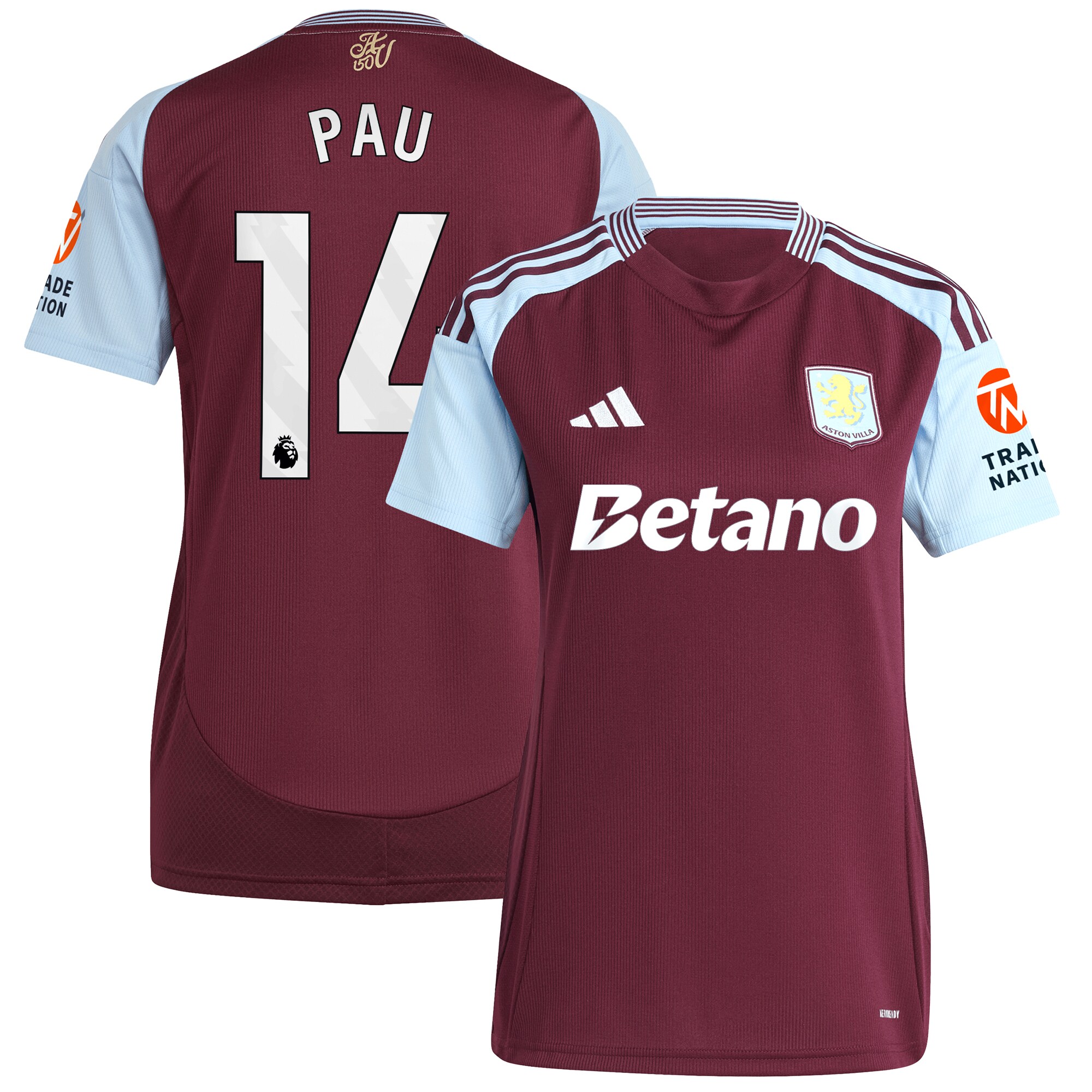 aston villa adidas home shirt 2024-25 – womens with pau 14 printing Collection | Official Aston Villa Shirts