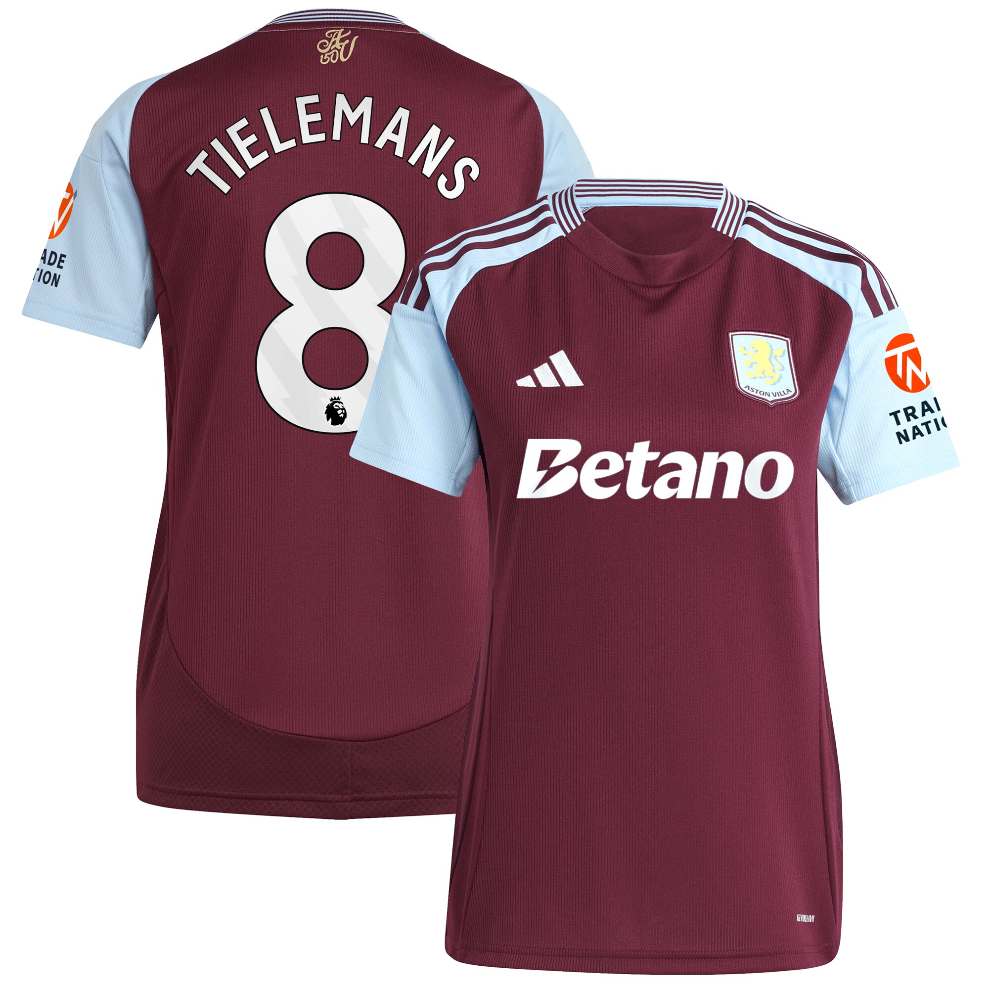aston villa adidas home shirt 2024-25 – womens with tielemans 8 printing Collection | Official Aston Villa Shirts