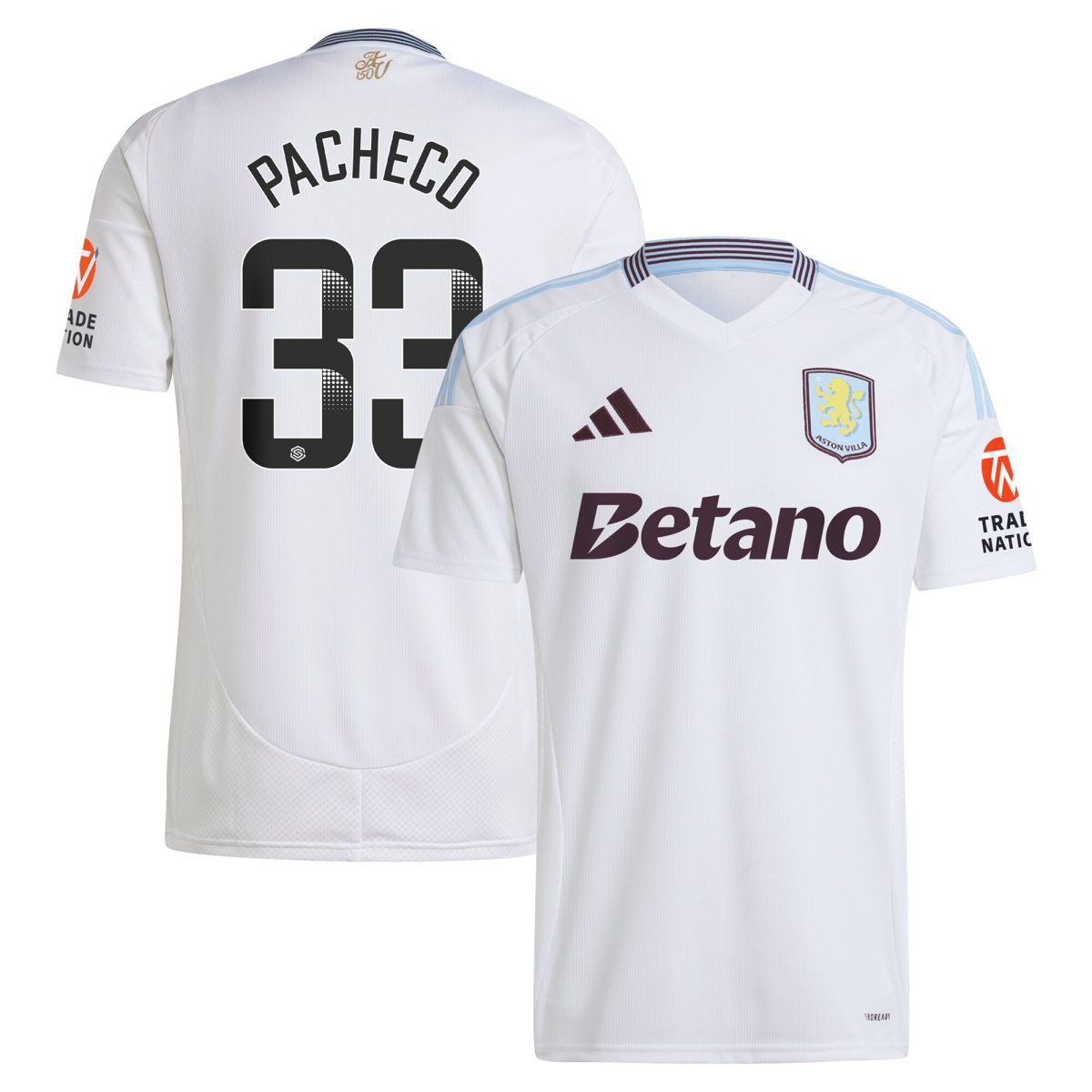 aston villa wsl adidas away shirt 2024-25 with pacheco 33 printing Collection | Official Aston Villa Shirts