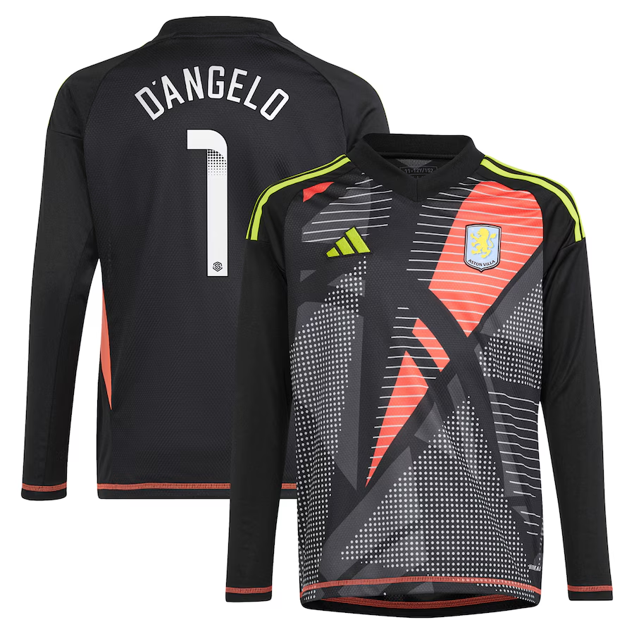 aston villa wsl adidas goalkeeper shirt 2024-25 – long sleeve – kids with d8217angelo 1 printing Collection | Official Aston Villa Shirts