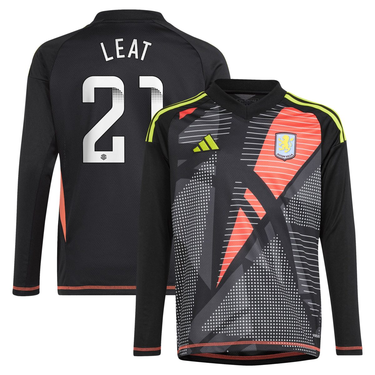 aston villa wsl adidas goalkeeper shirt 2024-25 – long sleeve – kids with leat 21 printing Collection | Official Aston Villa Shirts