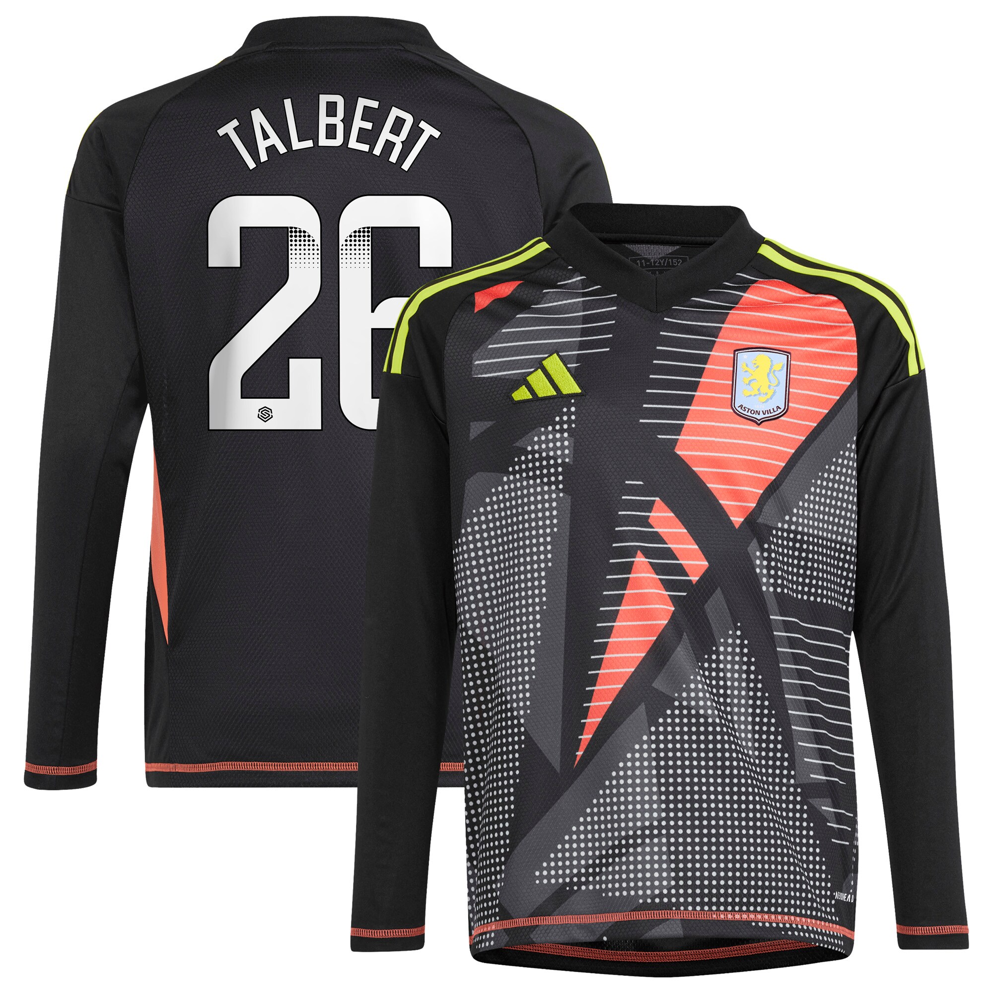 aston villa wsl adidas goalkeeper shirt 2024-25 – long sleeve – kids with talbert 26 printing Collection | Official Aston Villa Shirts