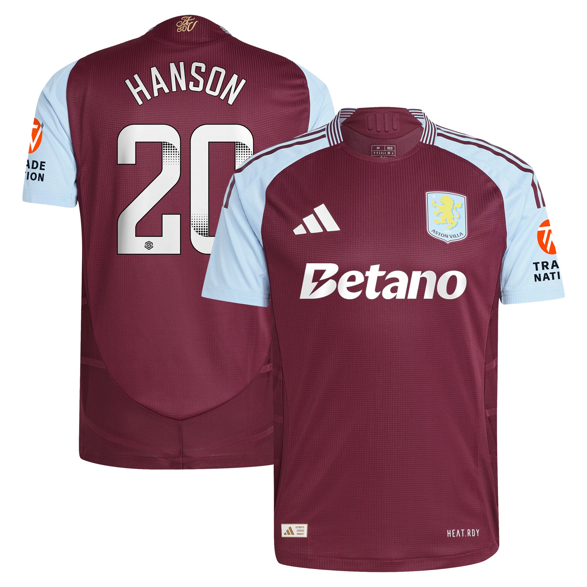 aston villa wsl adidas home authentic shirt 2024-25 with hanson 20 printing Collection | Official Aston Villa Shirts