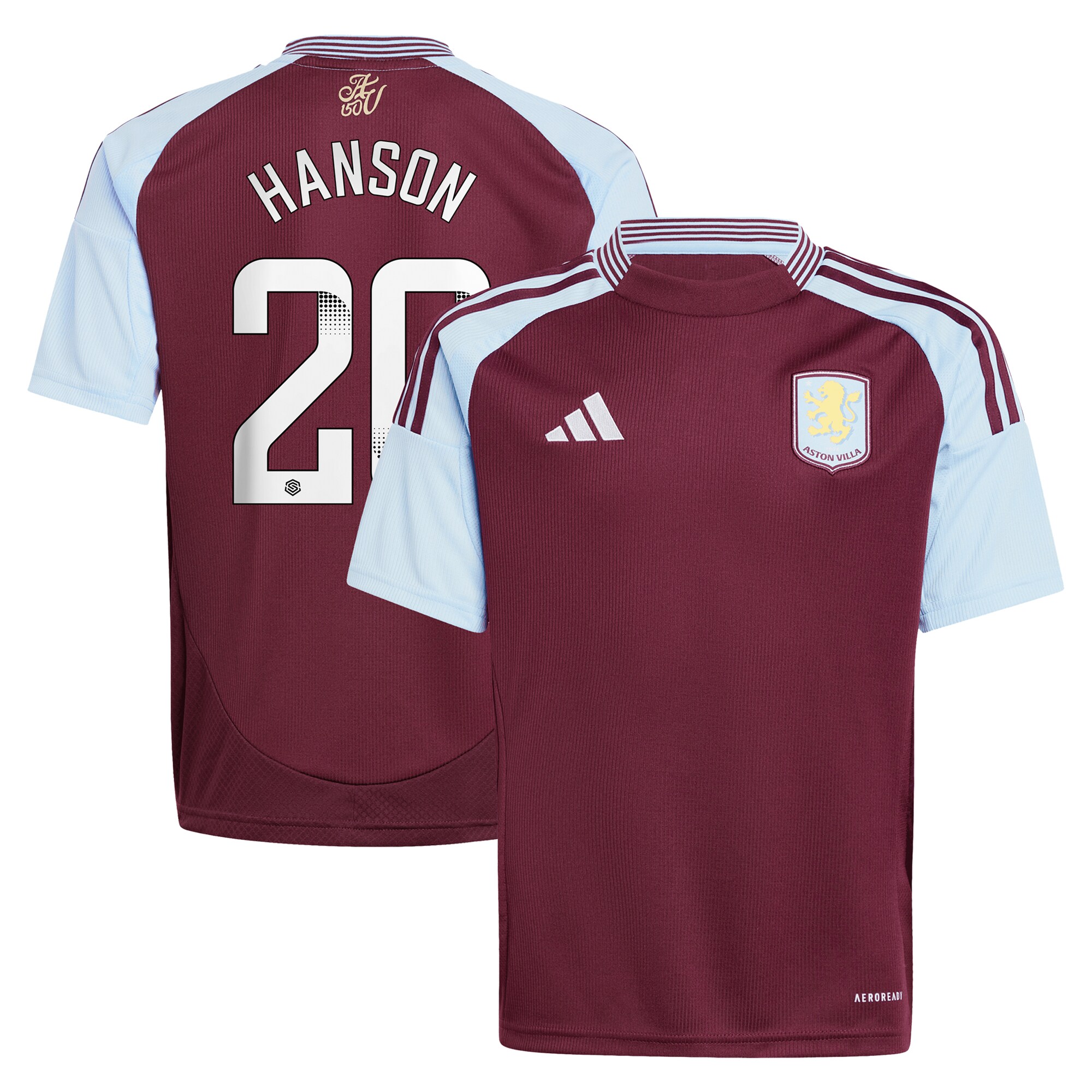 aston villa wsl adidas home shirt 2024-25 – kids with hanson 20 printing Collection | Official Aston Villa Shirts
