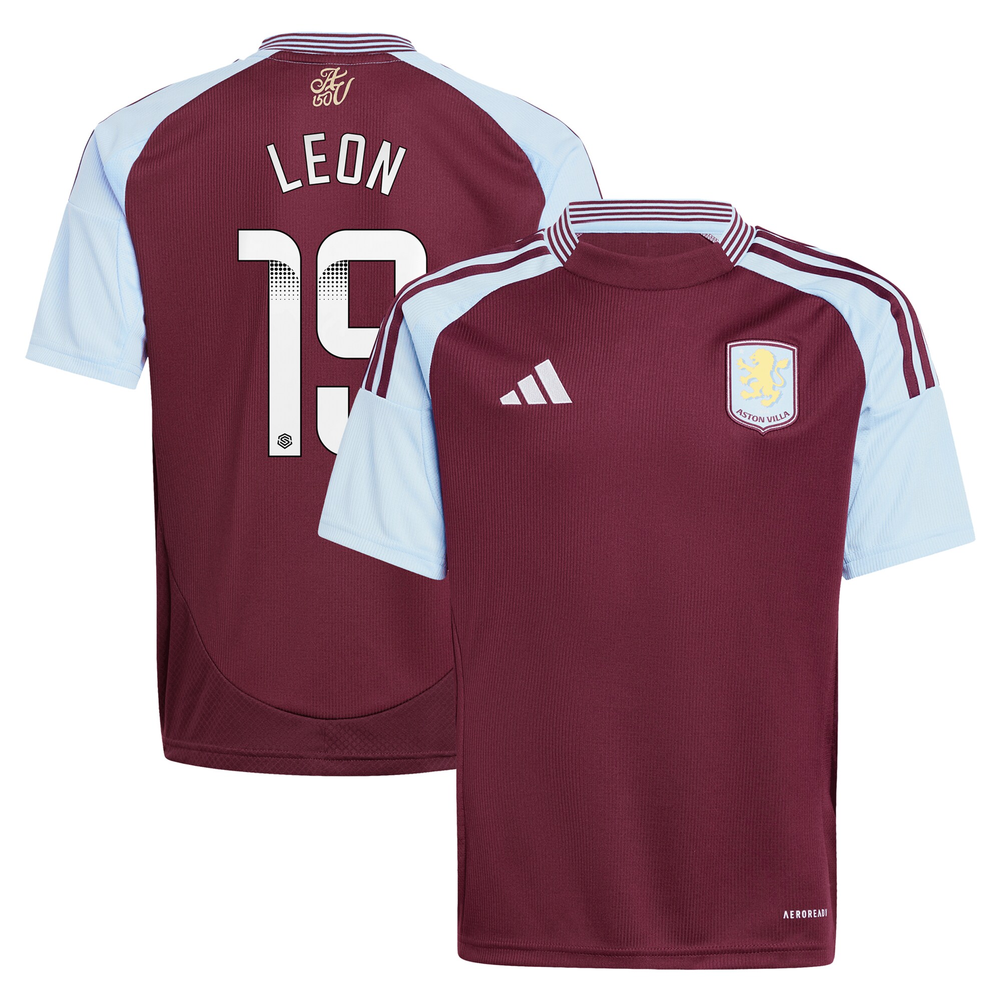 aston villa wsl adidas home shirt 2024-25 – kids with leon 19 printing Collection | Official Aston Villa Shirts