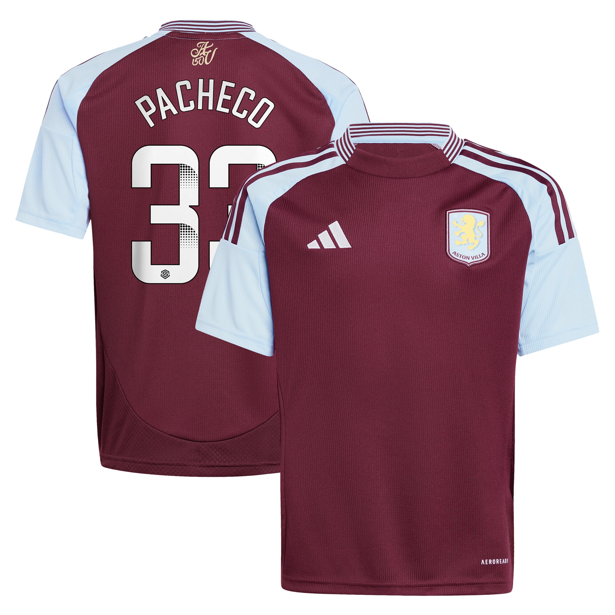 aston villa wsl adidas home shirt 2024-25 – kids with pacheco 33 printing Collection | Official Aston Villa Shirts