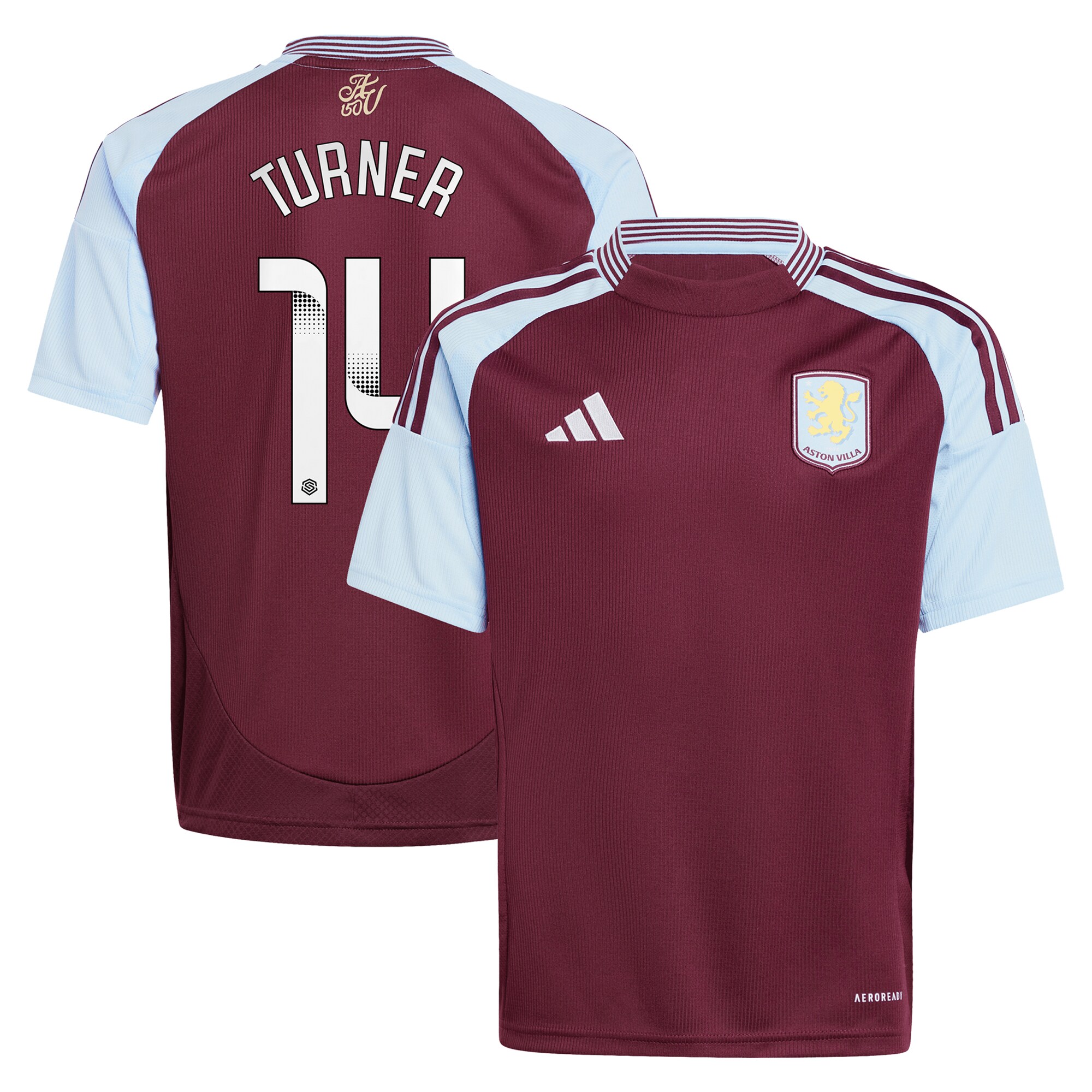 aston villa wsl adidas home shirt 2024-25 – kids with turner 14 printing Collection | Official Aston Villa Shirts