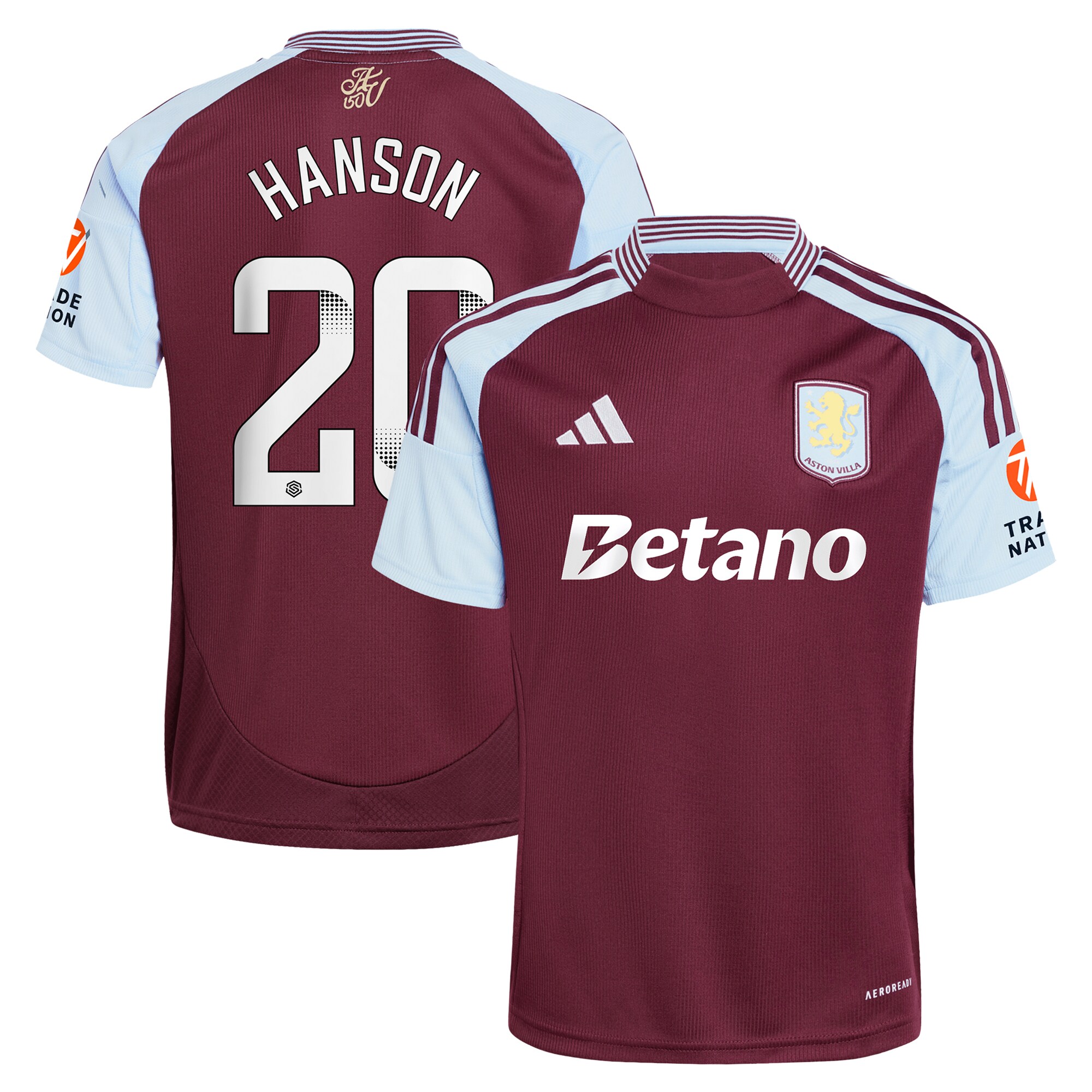 aston villa wsl adidas home shirt 2024-25 with hanson 20 printing Collection | Official Aston Villa Shirts