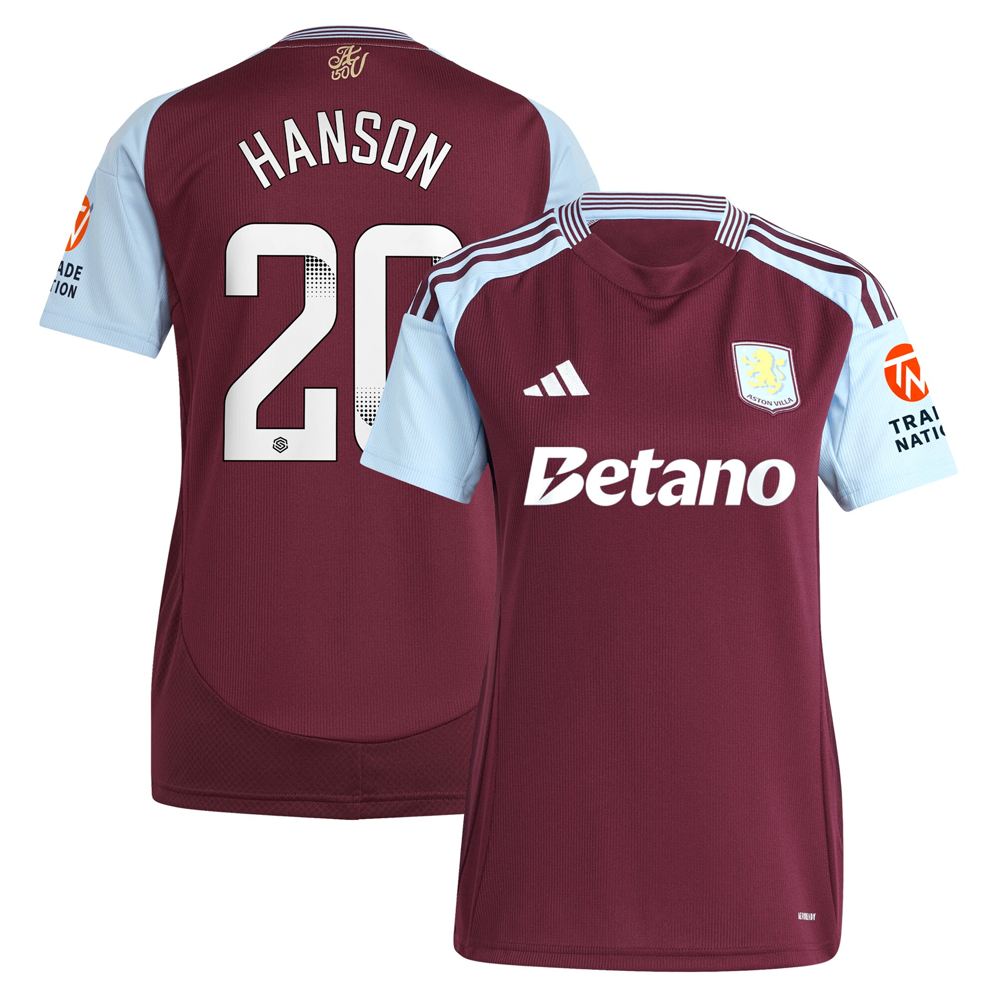 aston villa wsl adidas home shirt 2024-25 – womens with hanson 20 printing Collection | Official Aston Villa Shirts
