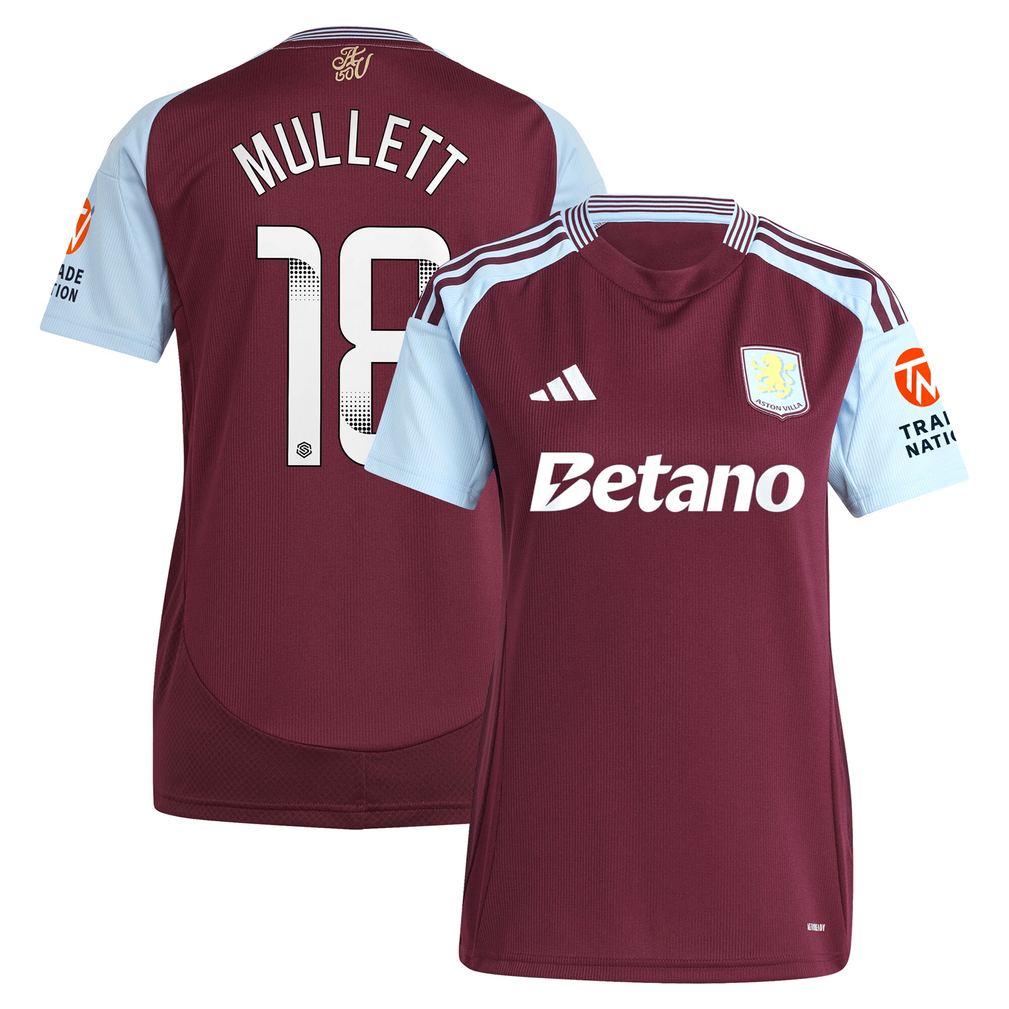 aston villa wsl adidas home shirt 2024-25 – womens with mullett 18 printing Collection | Official Aston Villa Shirts